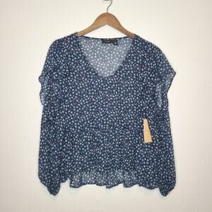 Halogen NWT Floral Long Sleeve Blouse Top Small Blue